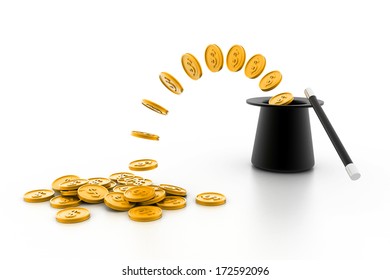 3d Magic Hat And Gold Coins