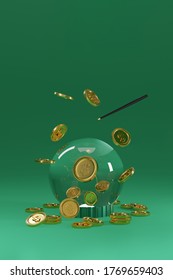 3d Magic Money, A Crystal Ball That Allows Money To Flow Endlessly Like You Are A Financial Wizard. 3d Rendering.