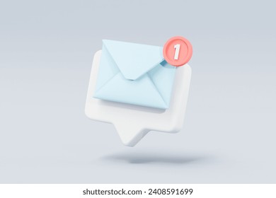 3d mail envelope icon with notification new message sign icon. Minimal 3d email letter with notification red bubble unread icon. message mailbox concept 3d icon. isolated blue background 3d rendering.