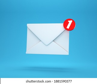 3d Mail Notification One New Email Message In The Inbox Concept Isolated On Blue Background With Shadow 3D Rendering