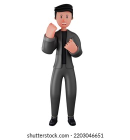 3d Male Business Character Fighting Spirit Pose