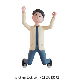 3d Male Character Jumping In The Air. 3D Illustration