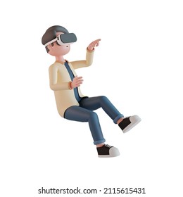 3d Male Character Using VR Glasses. 3D Illustration.