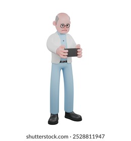 3D Male Scientist in Laboratory. A male scientist is observing a cellphone that is in a horizontal position. Science Illustration - Powered by Shutterstock