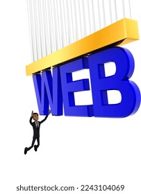 3d man about to grab WEB text concept on white background - 3d rendering , side angle view