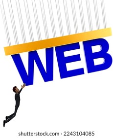 3d man about to grab WEB text concept on white background - 3d rendering , front angle view