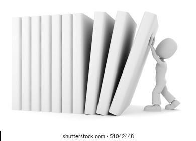 3d man and books on white background