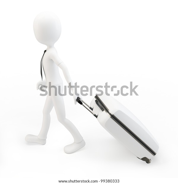 3d Man Businessman Pulling Trolley Suitcase Stock Illustration 99380333 ...