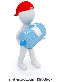 3d Man Carrying A Water Bottle With Clean Blue Water