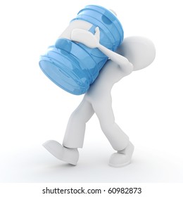 3d Man Carrying A Water Bottle