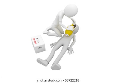 3d man doing artificial respiration first aid