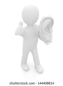 3d man with  ear 3d render isolated on white background