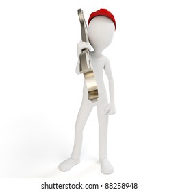 3d man engineer with wrench on white