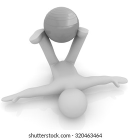 3d man exercising position on fitness ball. My biggest pilates series