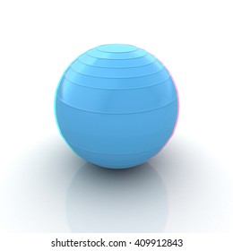 3d man exercising position on fitness ball. My biggest pilates series. 3D illustration. Anaglyph. View with red/cyan glasses to see in 3D.