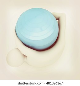 3d man exercising position on fitness ball. My biggest pilates series. 3D illustration. Vintage style.