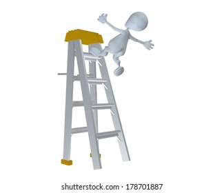 3d Man Falling Off Of A Ladder