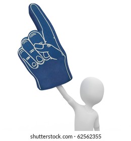 3d Man With Foam Finger Isolated On White