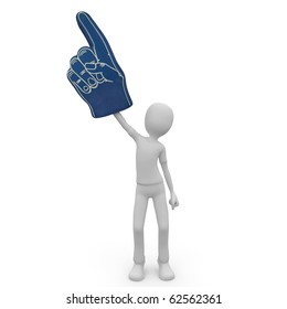 3d Man With Foam Finger Isolated On White