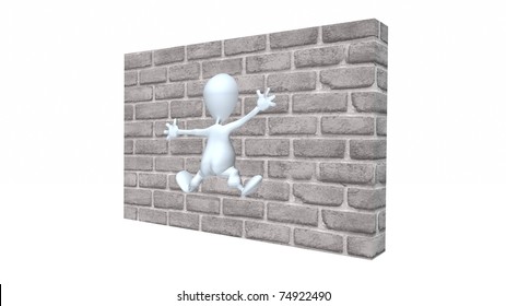 A 3d Man Hitting A  Brick Wall