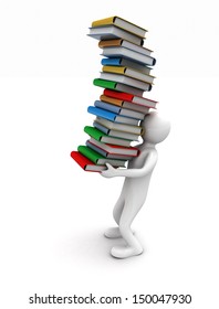 3d Man Holding Stack Of Books