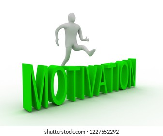 3d Man Jumping Over Word Motivation3d Stock Illustration 1227552292 