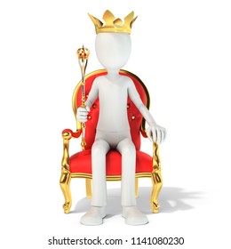 3d Man King Sitting On The Royal Throne  On White Background 3d Illustration