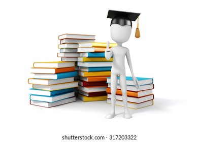 3d man with laptop and books, education concept