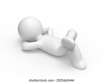 3d man lying down and thinking isolated on white floor background