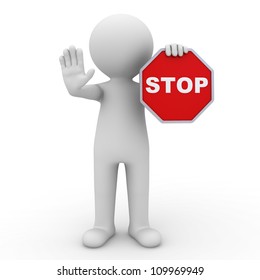 3d Man Making Stop Sign On White Background