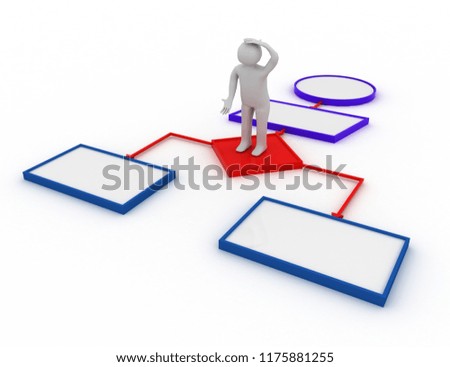 3d man on flowchart .3d rendered illustration