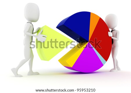 3d man and pie chart, on white background