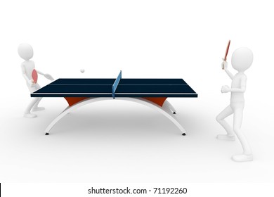 3d man playing ping pong isolated on white