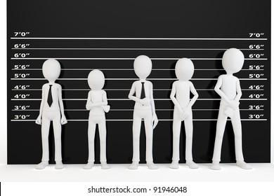 3d man with police lineup wall on white background