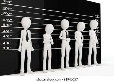 3d man with police lineup wall on white background