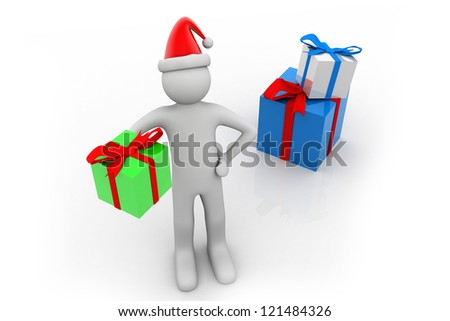 3d man presenting gift box over white background