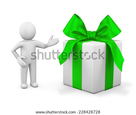 3d man presenting gift box over white background