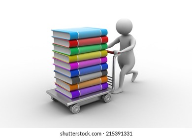 3d Man Pushing Hand Truck With Books