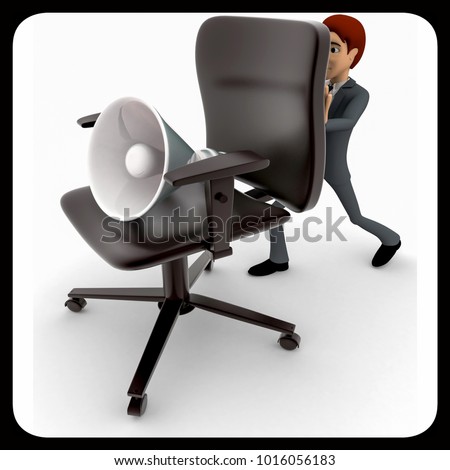 3 D Man Pushinng Chair Speaker On Stock Illustration Royalty