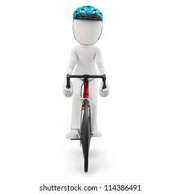 3d man with race bike on white background
