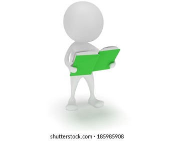 3d Man Reading Book On White Background. Studying Illustration. Back To School. Education Concept.