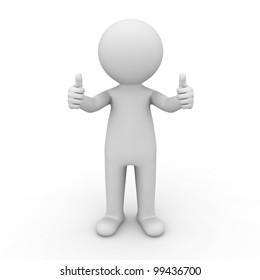 3d Man Showing Thumbs Up On White Background