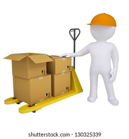 3d Man Standing Next Pallet Truck Stock Illustration 130325339 ...