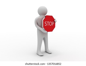 3d Man Stop Sign3d Illustration Stock Illustration 1357016852 ...