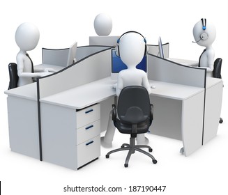 3d Man Support Center Cubicle Team Working 