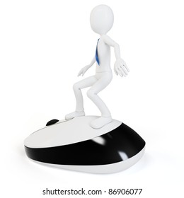 3d Man Surfing The Web On White Background