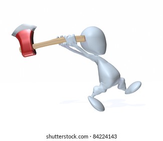 A 3d Man Swinging An Axe