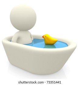 3D Man Taking A Bath In The Tub - Isolated