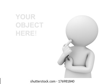 3d Man Thinking And Looking At Empty Space Over White Background