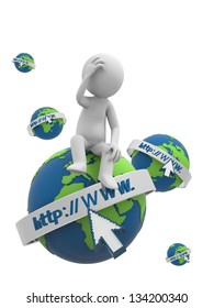A 3d man thinking seated on the internet model